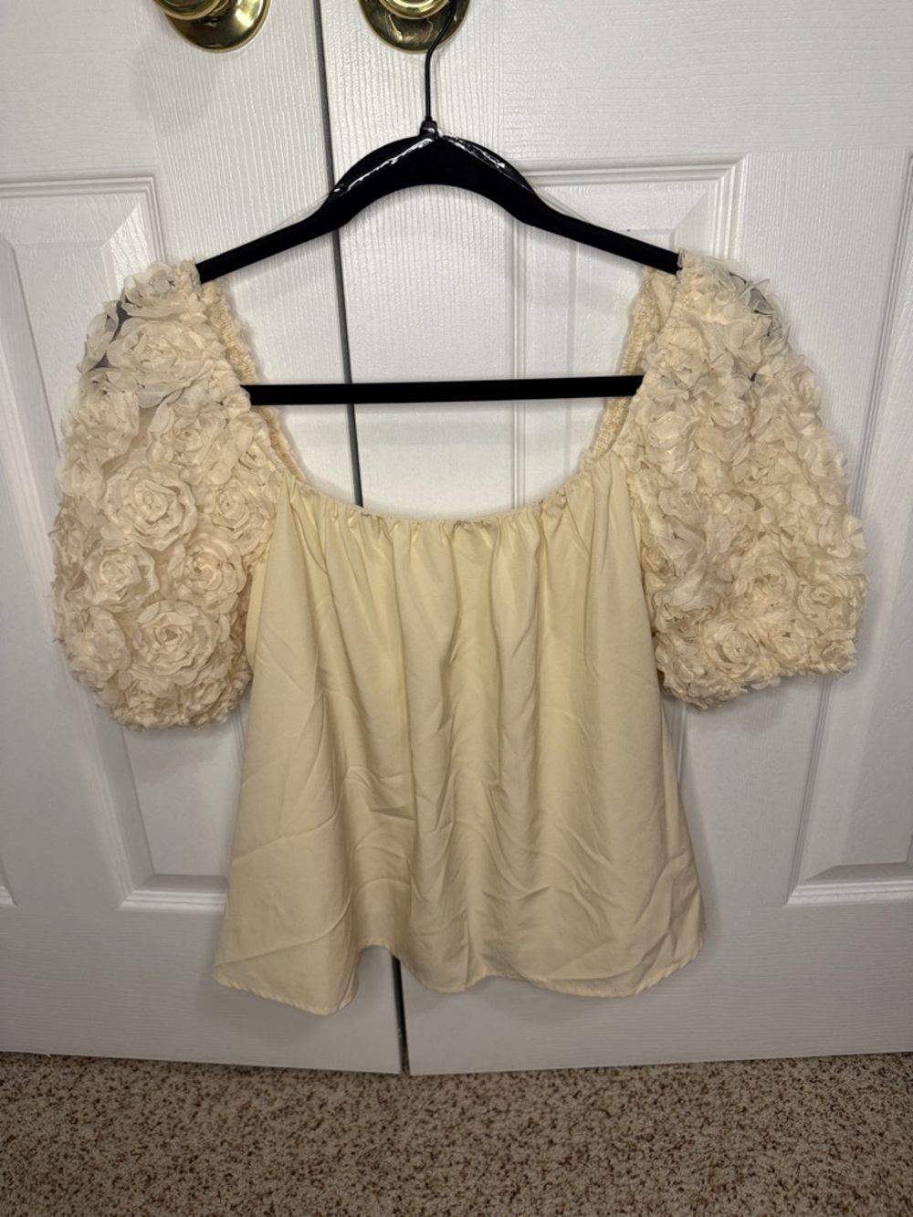Willow & Root Cream Off the Shoulder Puff-Sleeve with 3D florals